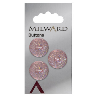 Milward Rosa Glitzerknöpfe auf Karte 17 mm: Packung mit 3