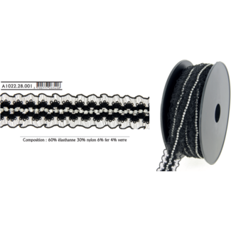 Huismerk Zwart Kant met strass stenen 28 mm breed