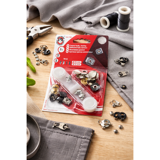 Koh i Nor Hosenhaken, nicht nähen! in Silber oder Schwarz verwendbar, verpackt pro 5 Stück inkl. Werkzeug