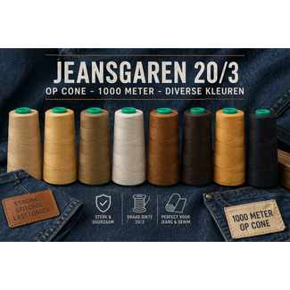 Jeansgaren 20/3 op cone – 1000 meter – diverse kleuren