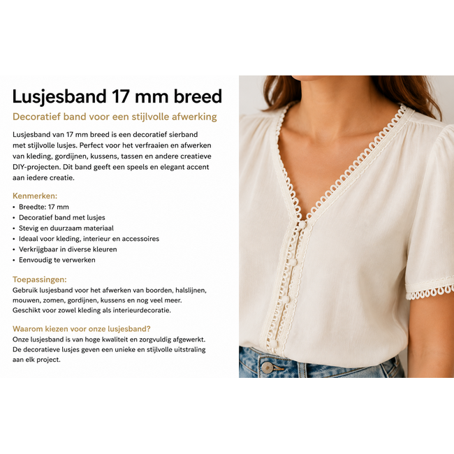 Lusjesband 17 mm breed, decoratiefband voor een stijlvolle functionele afwerking