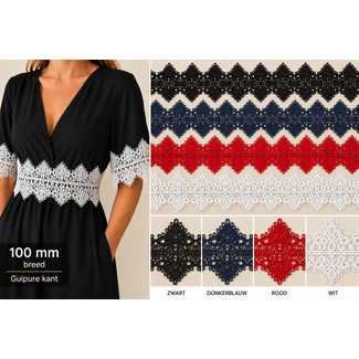 Huismerk Guipure Kant 100 mm Breed – Sierlijk Kant in 4 Kleuren