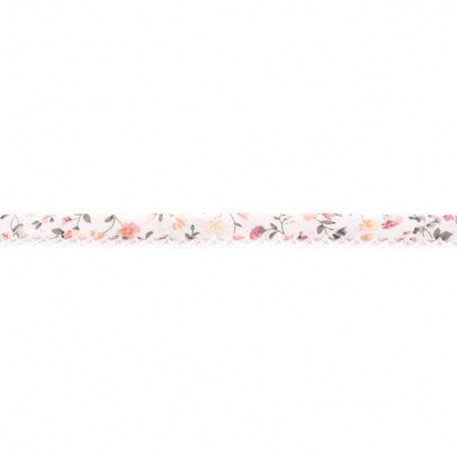Huismerk Popeline Schrägband Blümchen mit Spitze
