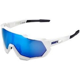 100% SPEEDTRAP-WHITE - BLUE LENS