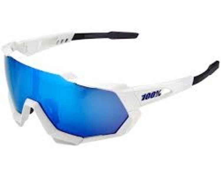 100% SPEEDTRAP-WHITE - BLUE LENS