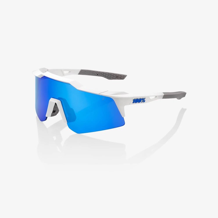 100% Speedcraft XS Eyewear Matte White - Blue Multilayer Mirror Lens