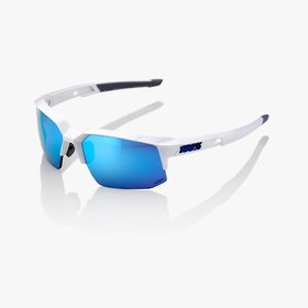 100% Speedcoupe Eyewear Matte White Hiper Blue Multilayer Mirror Lens