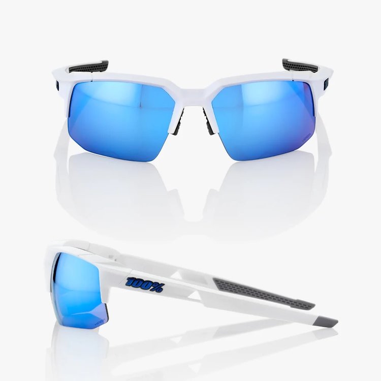 100% Speedcoupe Eyewear Matte White Hiper Blue Multilayer Mirror Lens