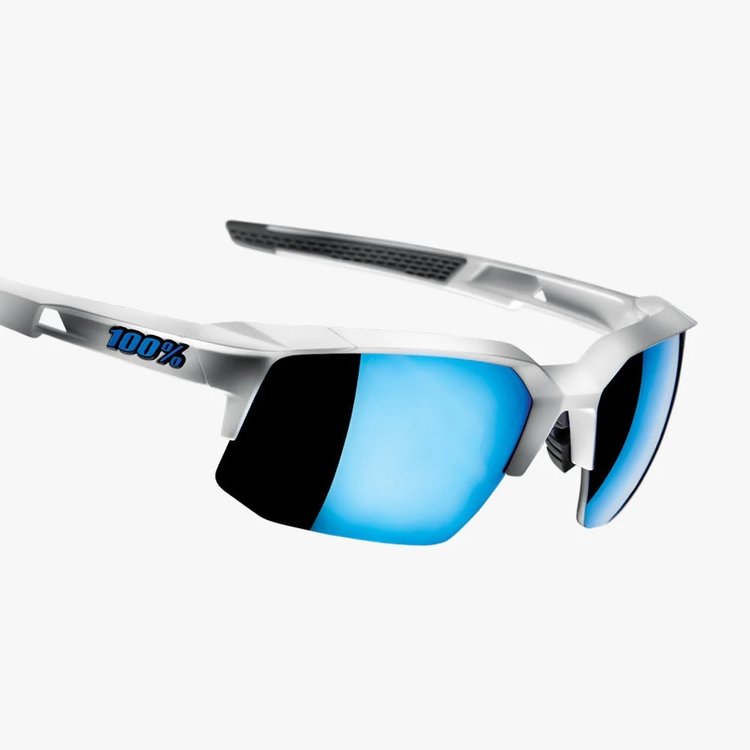 100% Speedcoupe Eyewear Matte White Hiper Blue Multilayer Mirror Lens