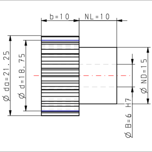 DTS-Products Recht gefreesd tandwiel moduul 1.25 Z = 15 met naaf