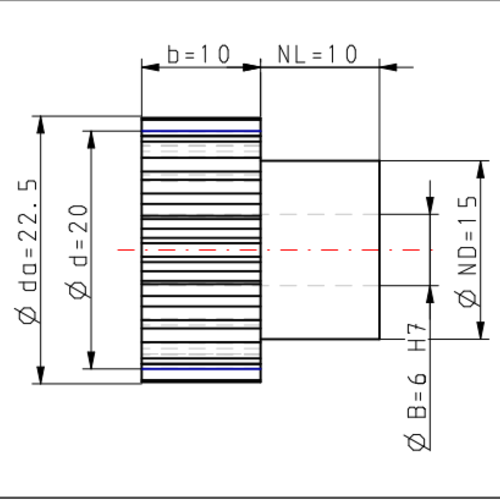 DTS-Products Recht gefreesd tandwiel moduul 1.25 Z = 16 met naaf