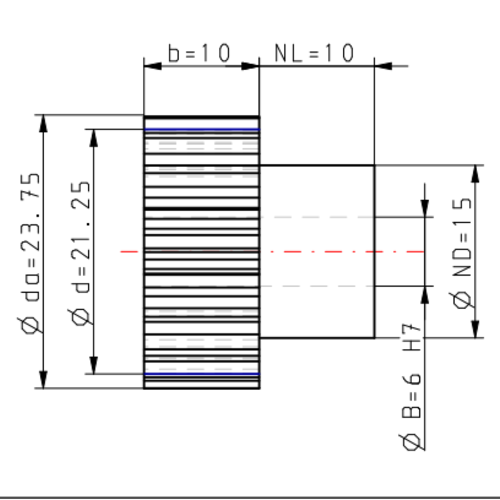 DTS-Products Recht gefreesd tandwiel moduul 1.25 Z = 17