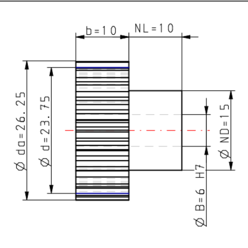 DTS-Products Recht gefreesd tandwiel moduul 1.25 Z = 19