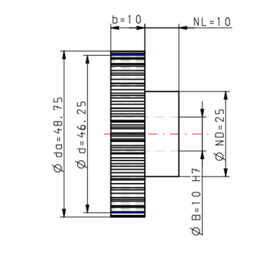 DTS-Products Recht gefreesd tandwiel moduul 1.25 Z = 37