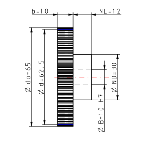 DTS-Products Recht gefreesd tandwiel moduul 1.25 Z = 50