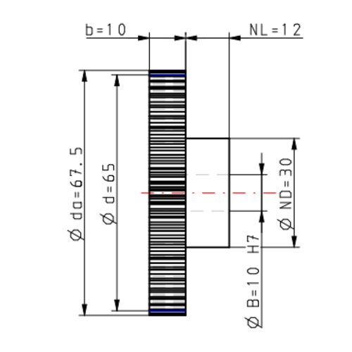 DTS-Products Recht gefreesd tandwiel moduul 1.25 Z = 52