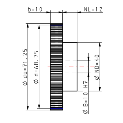 DTS-Products Recht gefreesd tandwiel moduul 1.25 Z = 55