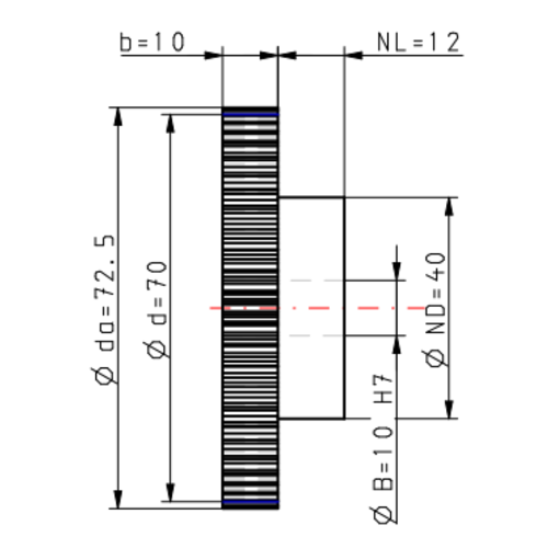 DTS-Products Recht gefreesd tandwiel moduul 1.25 Z = 56