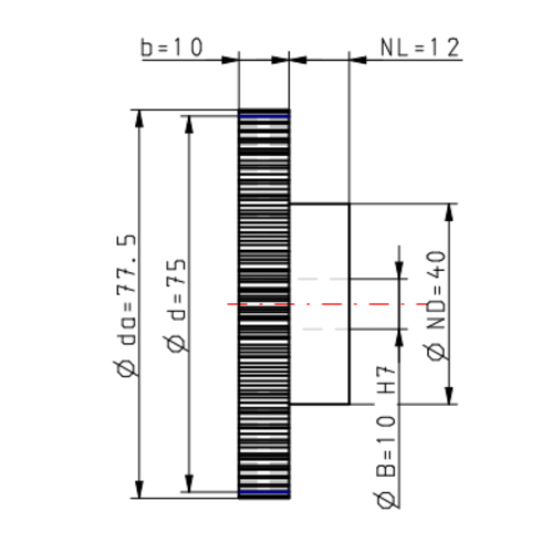 DTS-Products Recht gefreesd tandwiel moduul 1.25 Z = 60