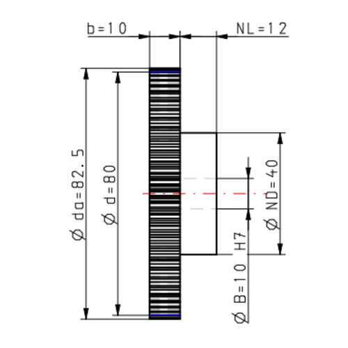 DTS-Products Recht gefreesd tandwiel moduul 1.25 Z = 64