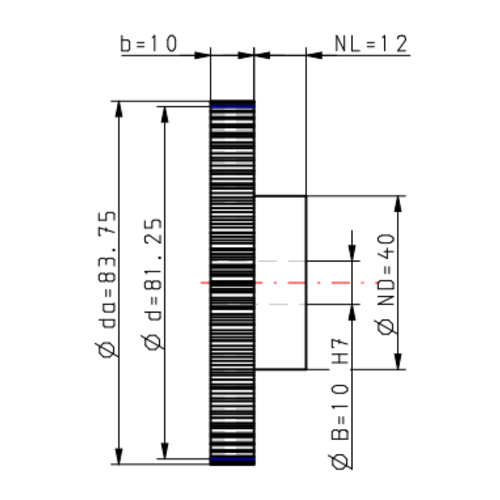 DTS-Products Recht gefreesd tandwiel moduul 1.25 Z = 65