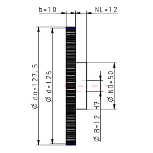 DTS-Products Recht gefreesd tandwiel moduul 1.25 Z = 100