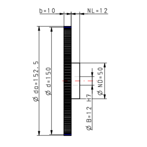 DTS-Products Recht gefreesd tandwiel moduul 1.25 Z = 120