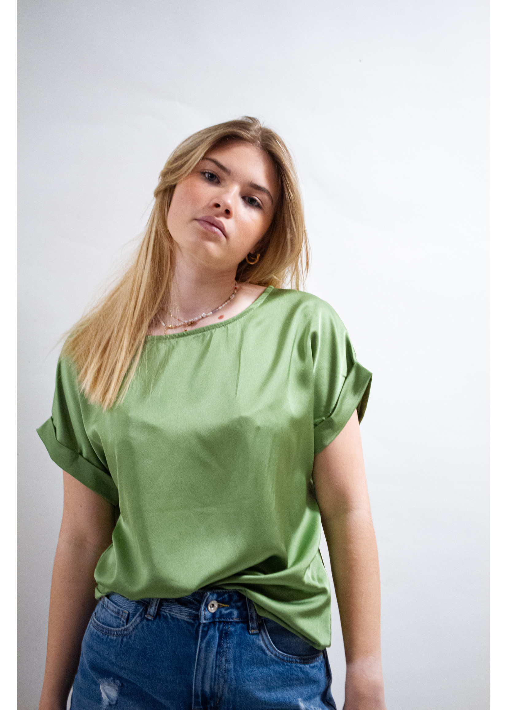 Sofia Blouse – silk ronde hals – Verde Mela