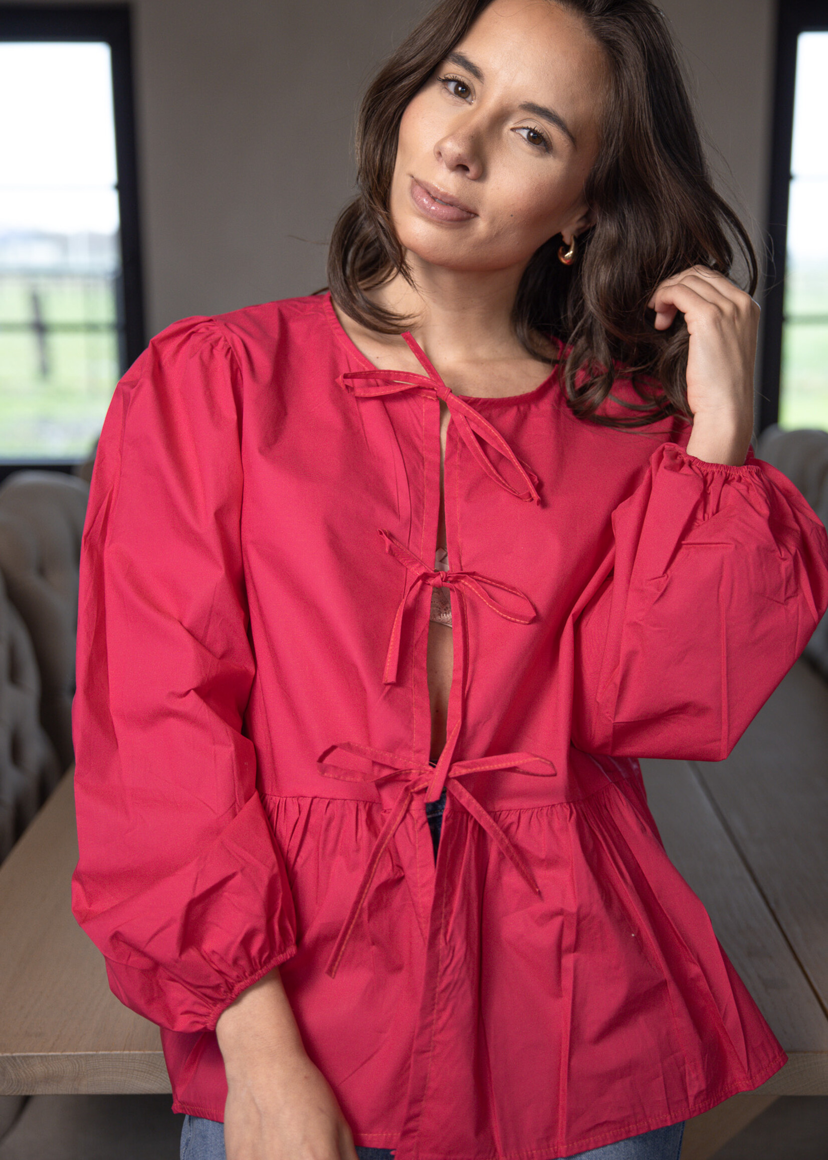 Blouse strikjes voor Gany – Fuchsia