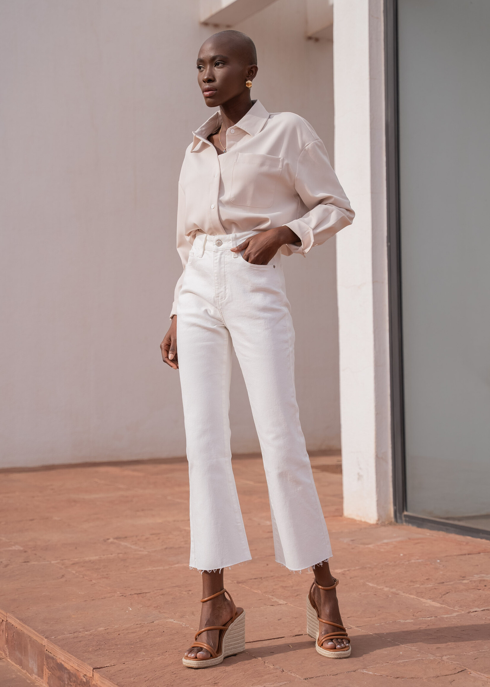 Jeans Estelle Cropped Flare – White