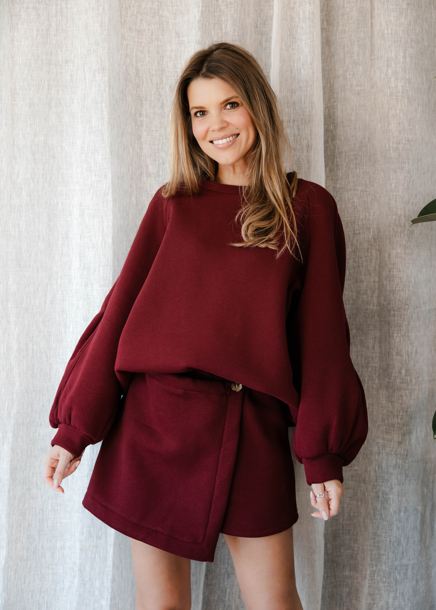 Sweater Susie plooi – Bordeaux