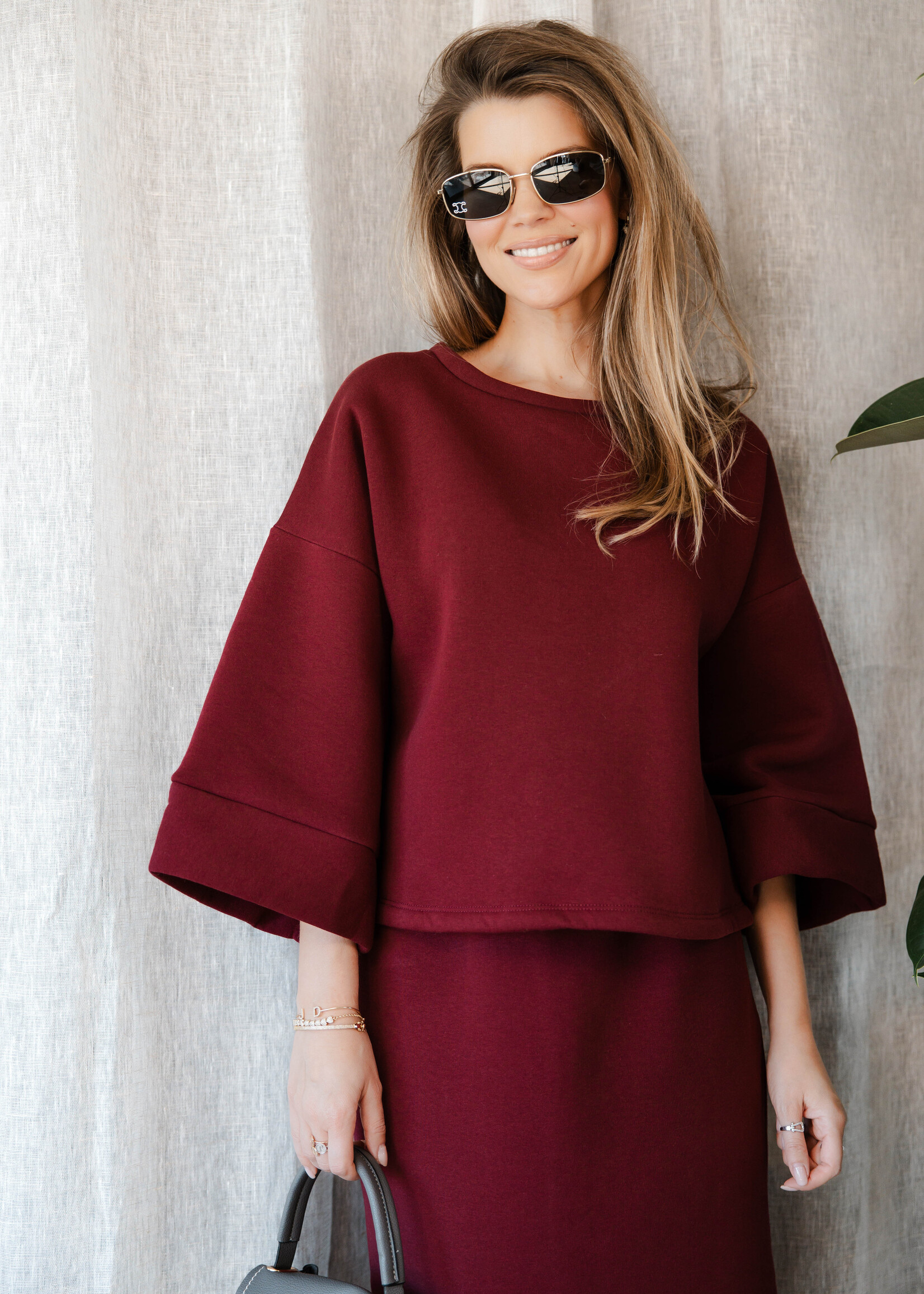 Sweater wijde mouwen simpel – Bordeaux