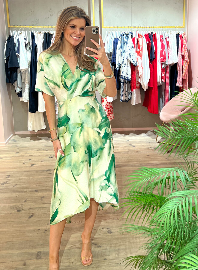 Jurk fleurs overslag – Green