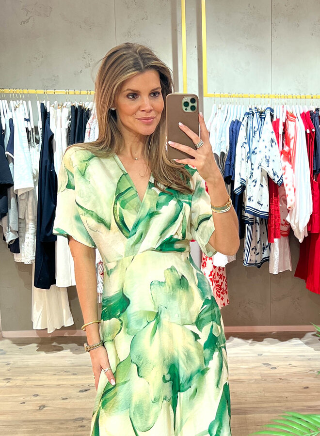 Jurk fleurs overslag – Green