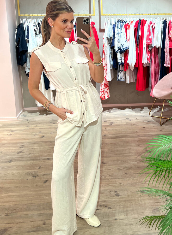 Blousehemd linnen Sleevless – Beige