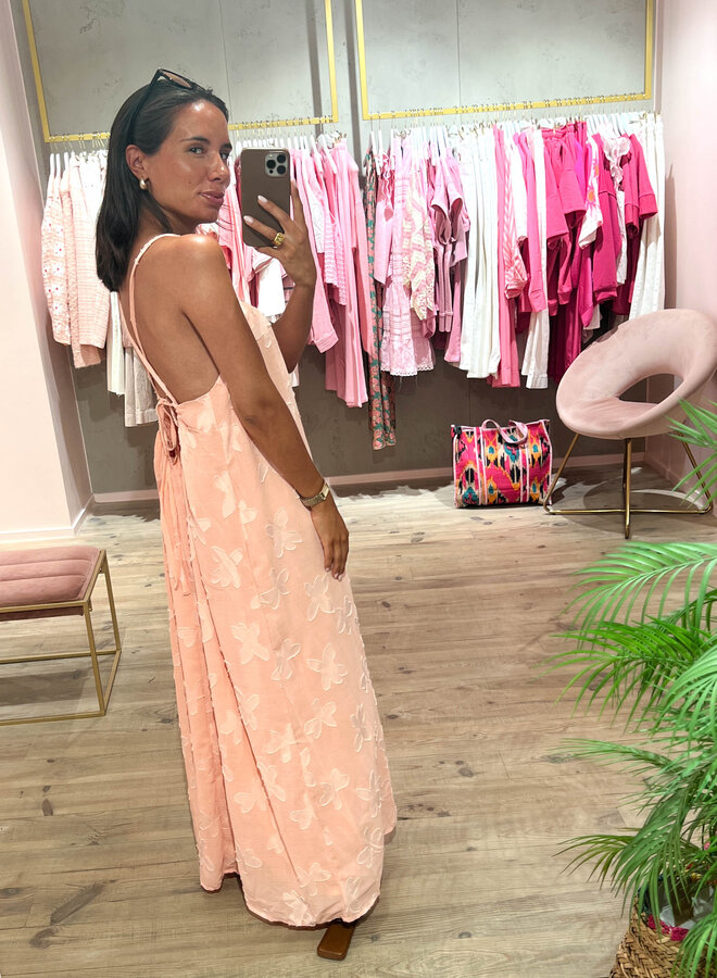 Jurk romantic fijne lijstjes satin – Pink