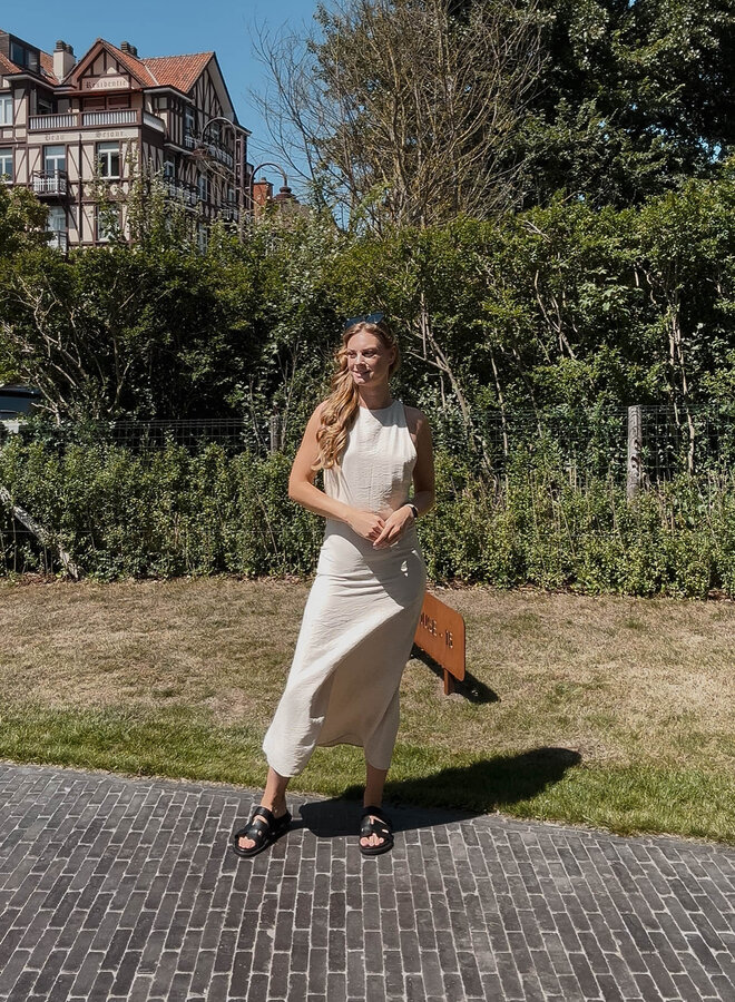 Jurk rond hals uni – Beige