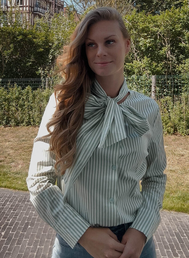 Blouse met strik streepjes – Green