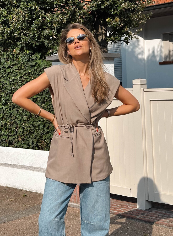 Blazer sleevless geknoopt – Taupe