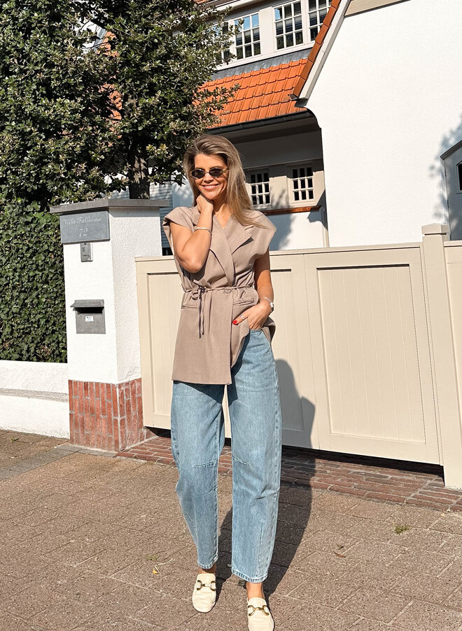 Blazer sleevless geknoopt – Taupe
