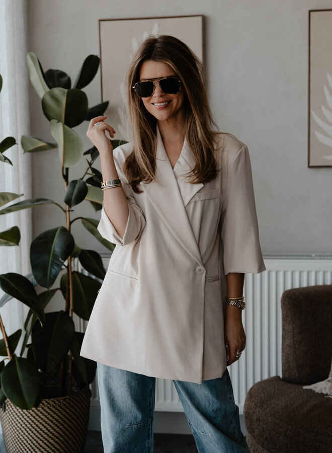 Blazer korte mouw overslag – Beige