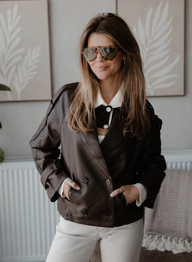 Leder jacket trench – Coffee