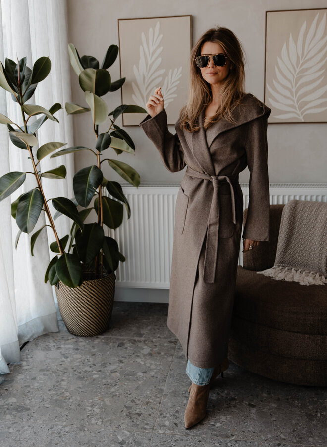 Mantel met kap en riem – Taupe