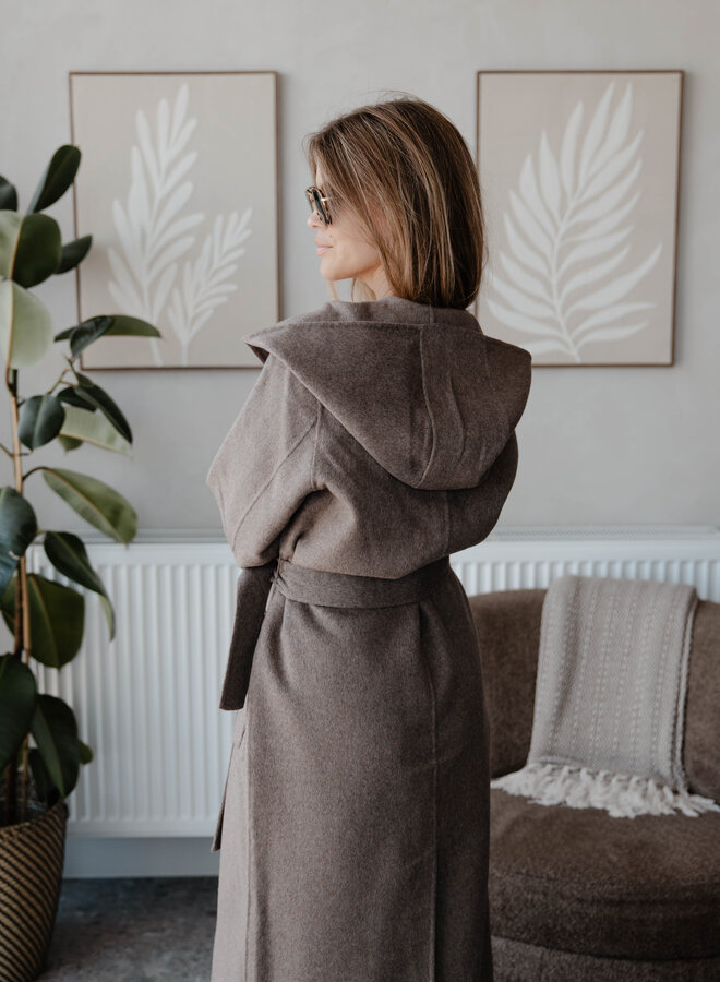 Mantel met kap en riem – Taupe