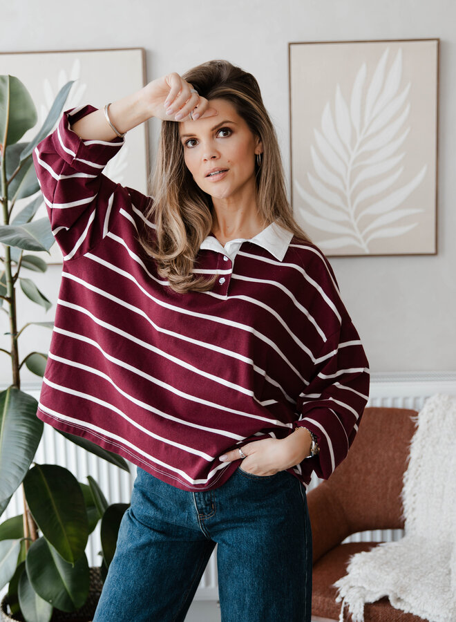 Polo streep kraag – Bordeaux