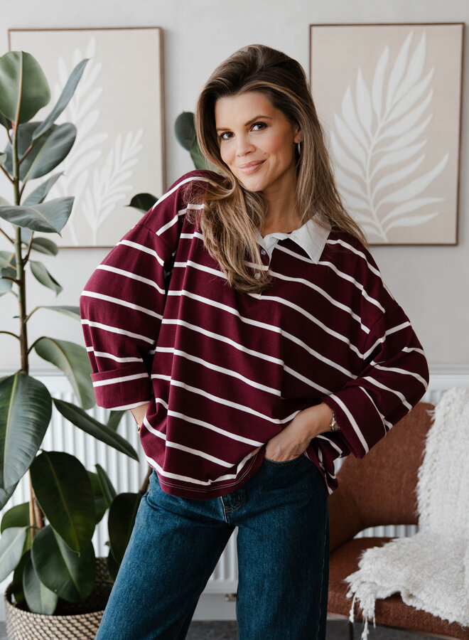 Polo streep kraag – Bordeaux