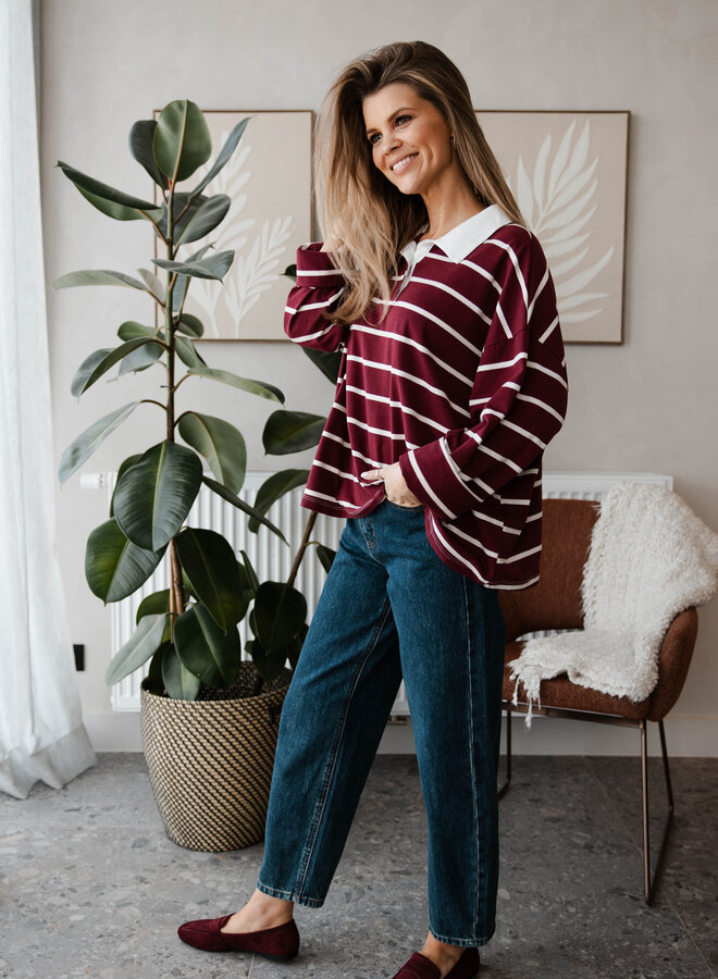Polo streep kraag – Bordeaux