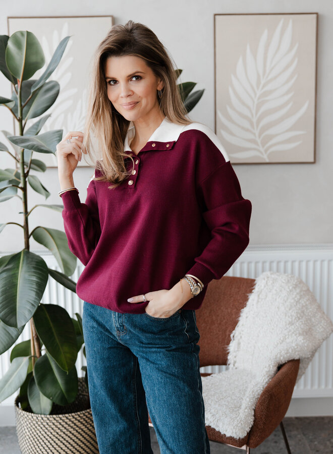Trui met boord creme – Bordeaux