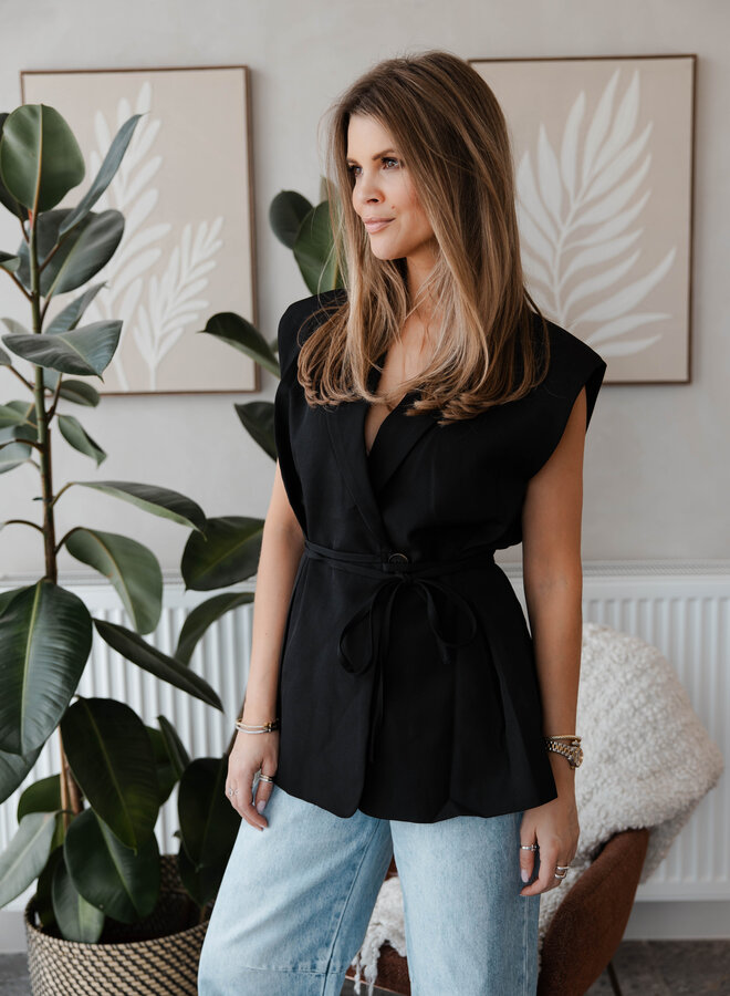 Sleevless blazer overslag – Black