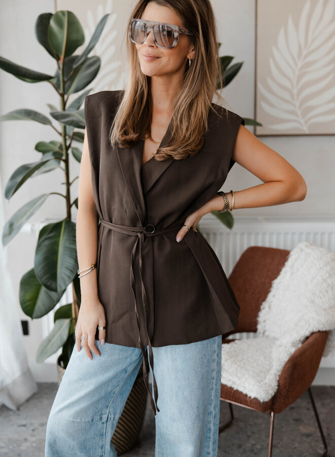 Sleevless blazer overslag – Marron